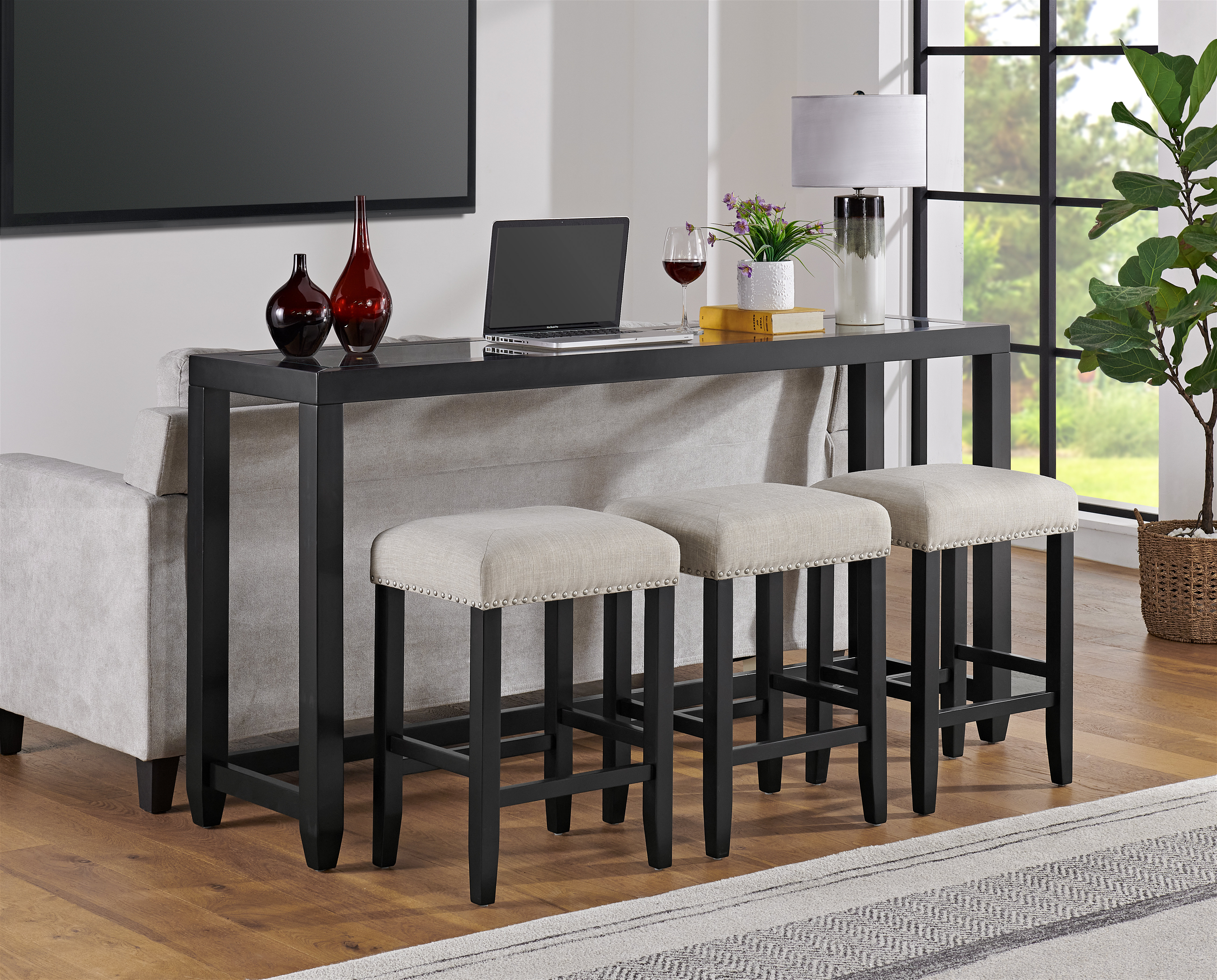 Wade Logan Arystan Glass Top Counter Height Bar Console Table with 3 Stools Set Reviews Wayfair